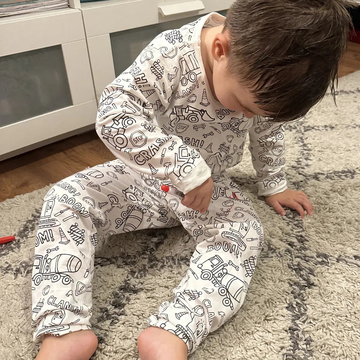 2-Piece Children’s Colorable Pajamas | Trucks & Excavators (4–8 years)