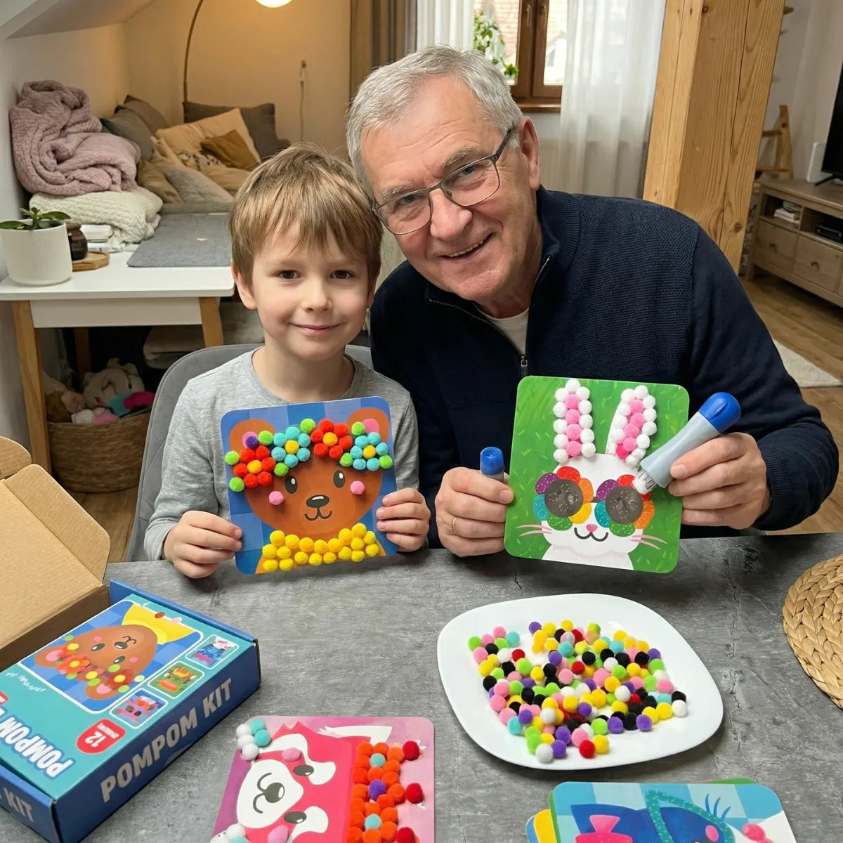 Pom Pom Kit | Sensory Creative Play Set with Pom Poms | for Kids 5+