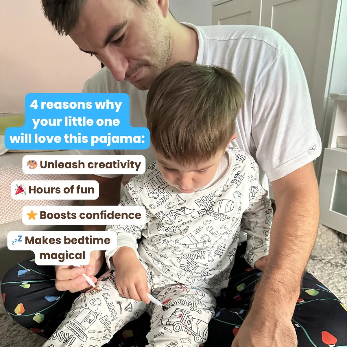 2-Piece Children’s Colorable Pajamas | Trucks & Excavators (4–8 years)