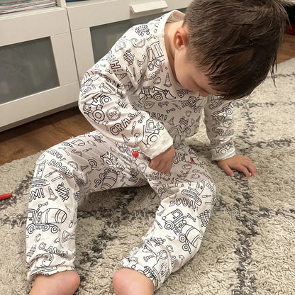 2-Piece Children’s Colorable Pajamas | Trucks & Excavators (4–8 years)