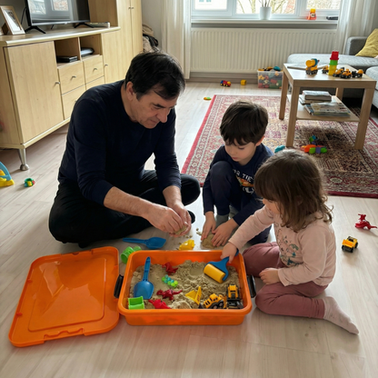 Sensory Play Set with Magnetic Sand and Glow Stones | Construction Site | for Kids 3+