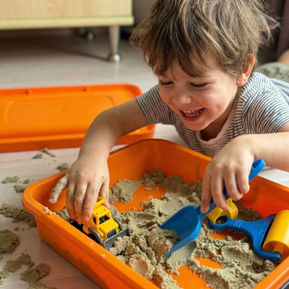 Sensory Play Set with Magnetic Sand and Glow Stones | Construction Site | for Kids 3+