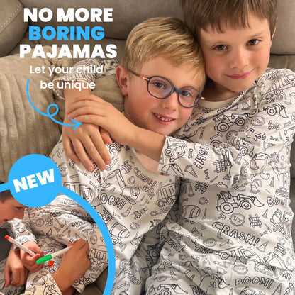 2-Piece Children’s Colorable Pajamas | Trucks & Excavators (4–8 years)