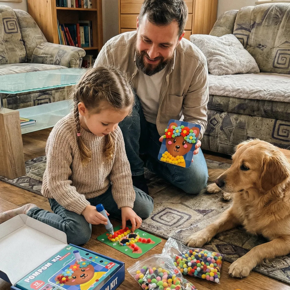Pom Pom Kit | Sensory Creative Play Set with Pom Poms | for Kids 5+