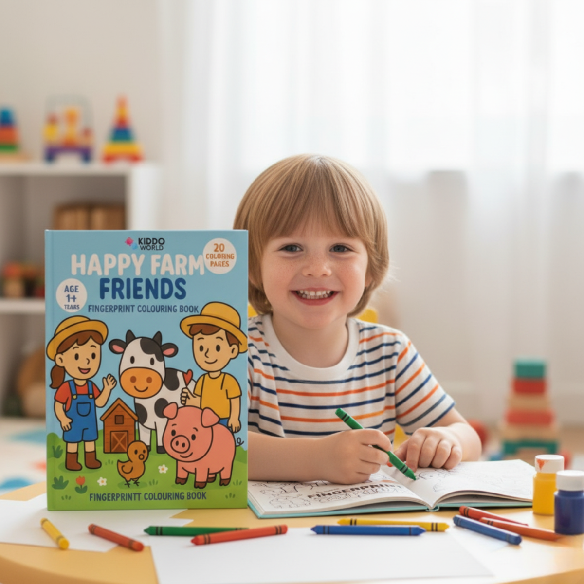 Children’s Coloring Book: Kids on the Farm (20 pages, ages 1+)