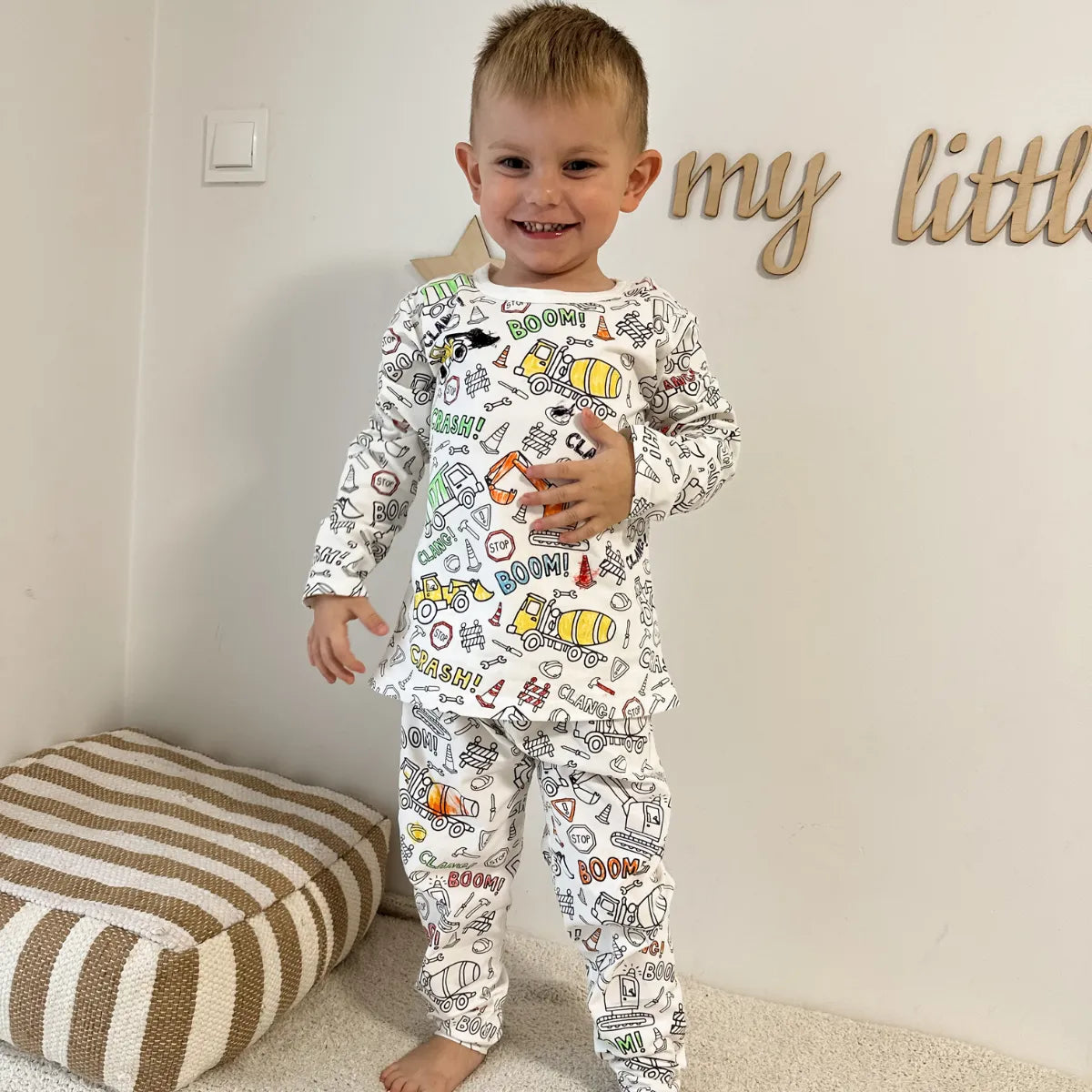 2-Piece Children’s Colorable Pajamas | Trucks & Excavators (4–8 years)