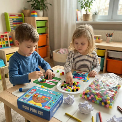 Pom Pom Kit | Sensory Creative Play Set with Pom Poms | for Kids 5+