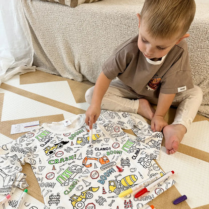 2-Piece Children’s Colorable Pajamas | Trucks & Excavators (4–8 years)