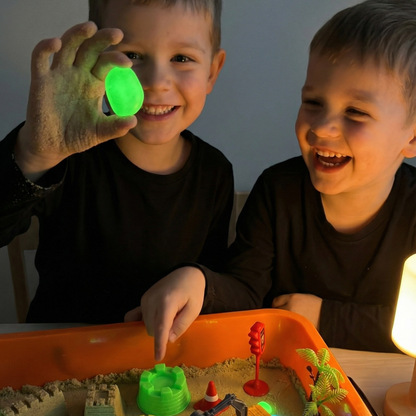 Sensory Play Set with Magnetic Sand and Glow Stones | Construction Site | for Kids 3+