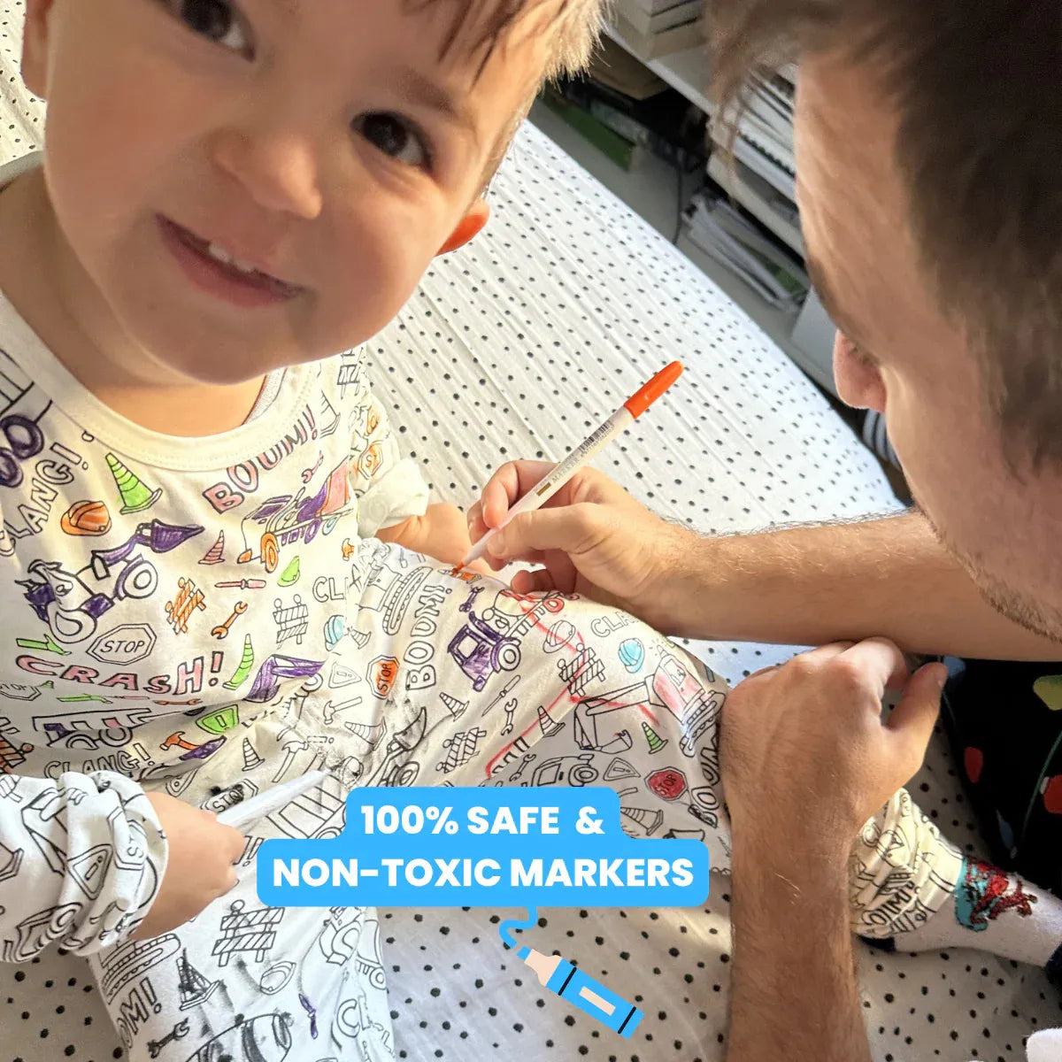 2-Piece Children’s Colorable Pajamas | Trucks & Excavators (4–8 years)