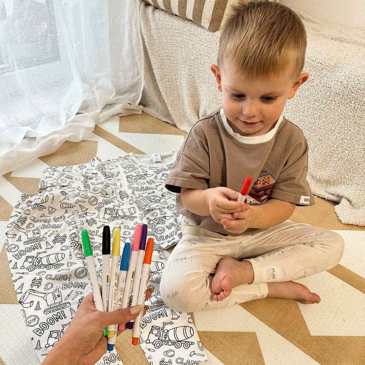 2-Piece Children’s Colorable Pajamas | Trucks & Excavators (4–8 years)