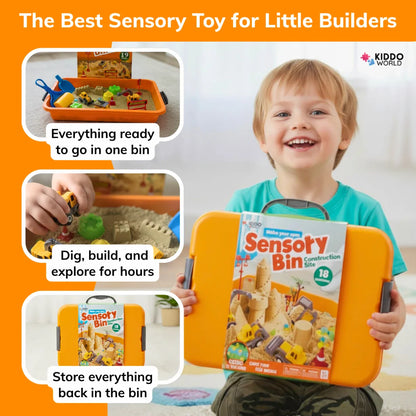 Sensory Play Set with Magnetic Sand and Glow Stones | Construction Site | for Kids 3+