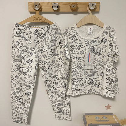 2-Piece Children’s Colorable Pajamas | Trucks & Excavators (4–8 years)